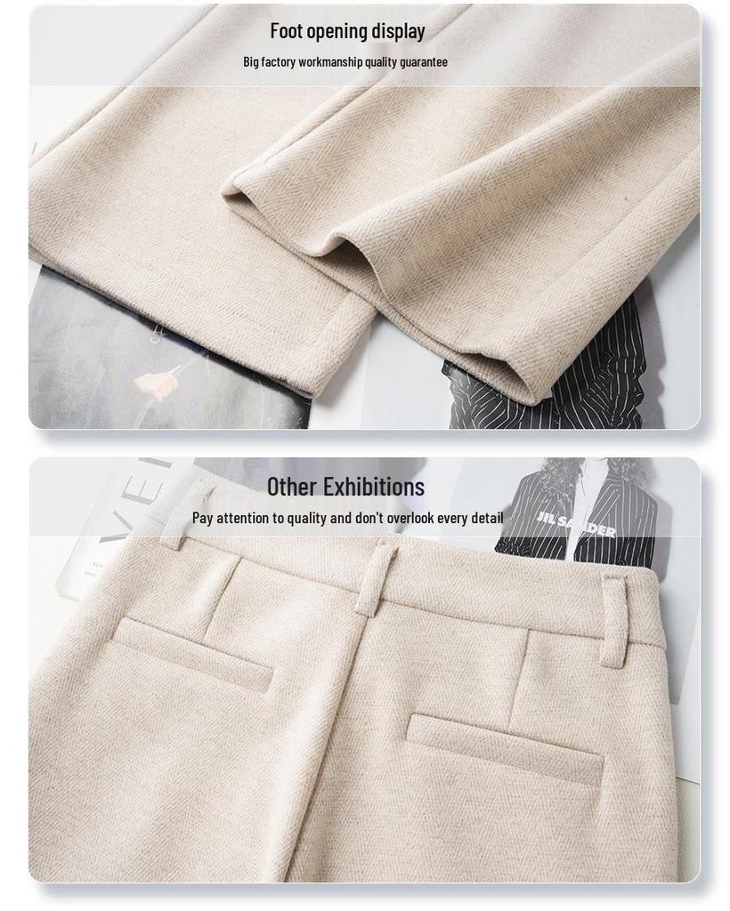 2024 Women's Gray High-Waist Wool Flared Pants – Autumn/Winter Slimming Style