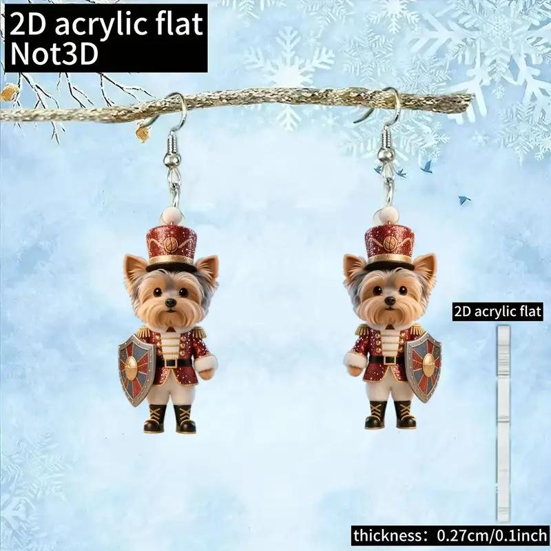 

Cute Wearing Military Clothing Yorkshire Terrier Earrings 2D Flat Acrylic Small Animal Creative Dog Christmas Puppy Earring