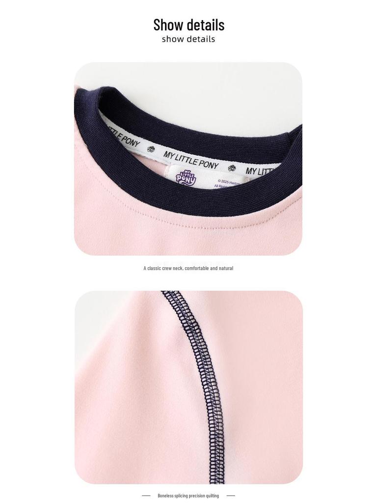 Girls' Cartoon Long-Sleeve Cotton T-Shirt - Spring/Autumn Fashionable Color Block Top