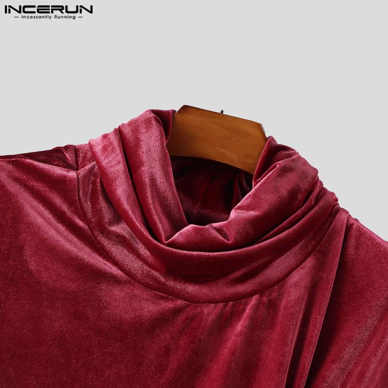 INCERUN Autumn Men High Neck Long Sleeve Fake Two-piece Velvet Casual Tops Pullovers