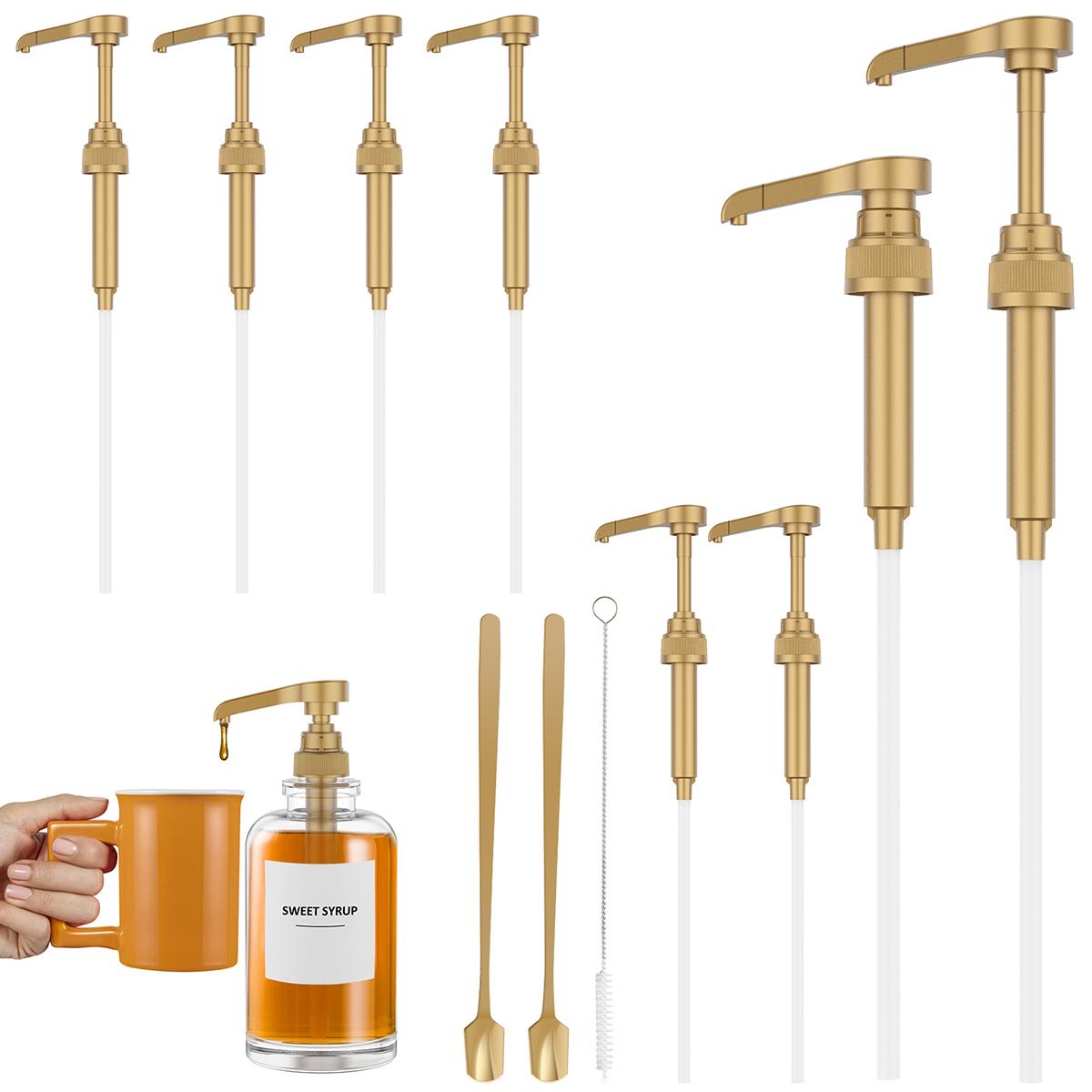 Syrup Pump Dispenser Reusable Coffee Flavoring Pump with Spoon Multi-purpose Syrup Pumps Fits 750ml/25.4oz Bottles for Home Cafe