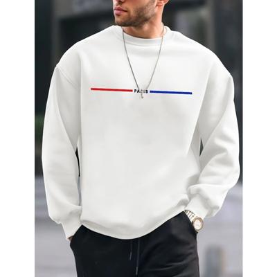 Herren Herbst Winter Modisch Lässig Locker Übergroß Paris Aufdruck Fleece Pullover Rundhals Langarm Sweatshirt Pullover & Langarm Herren