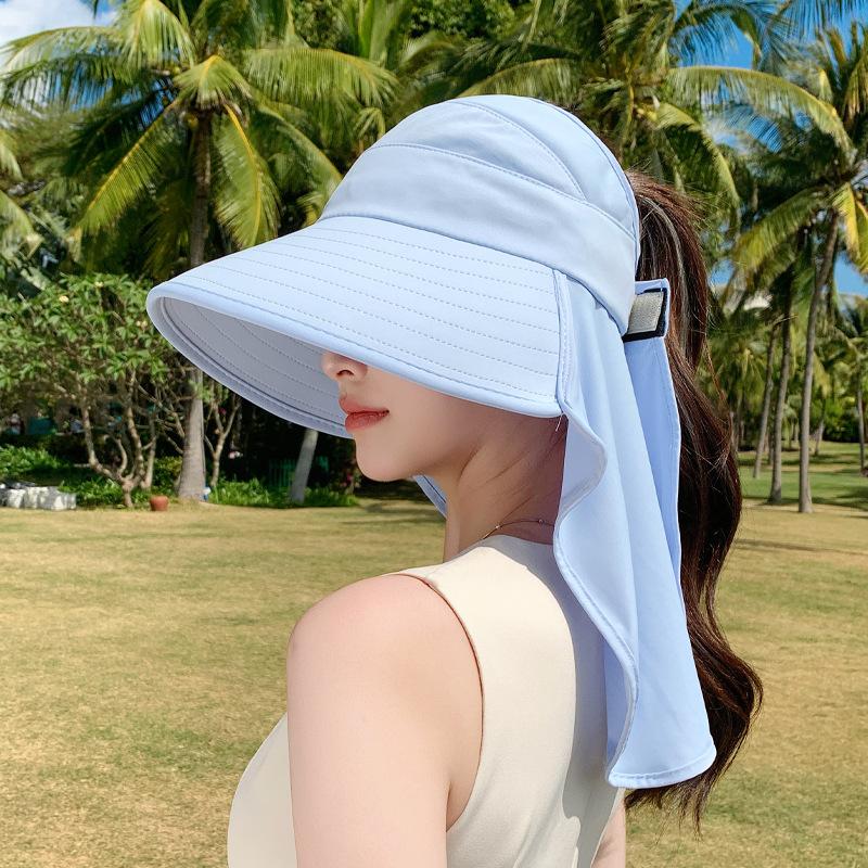 Summer outdoor UV protection sun hat children shawl neck protection sun protection empty top hat versatile large brim bucket hat