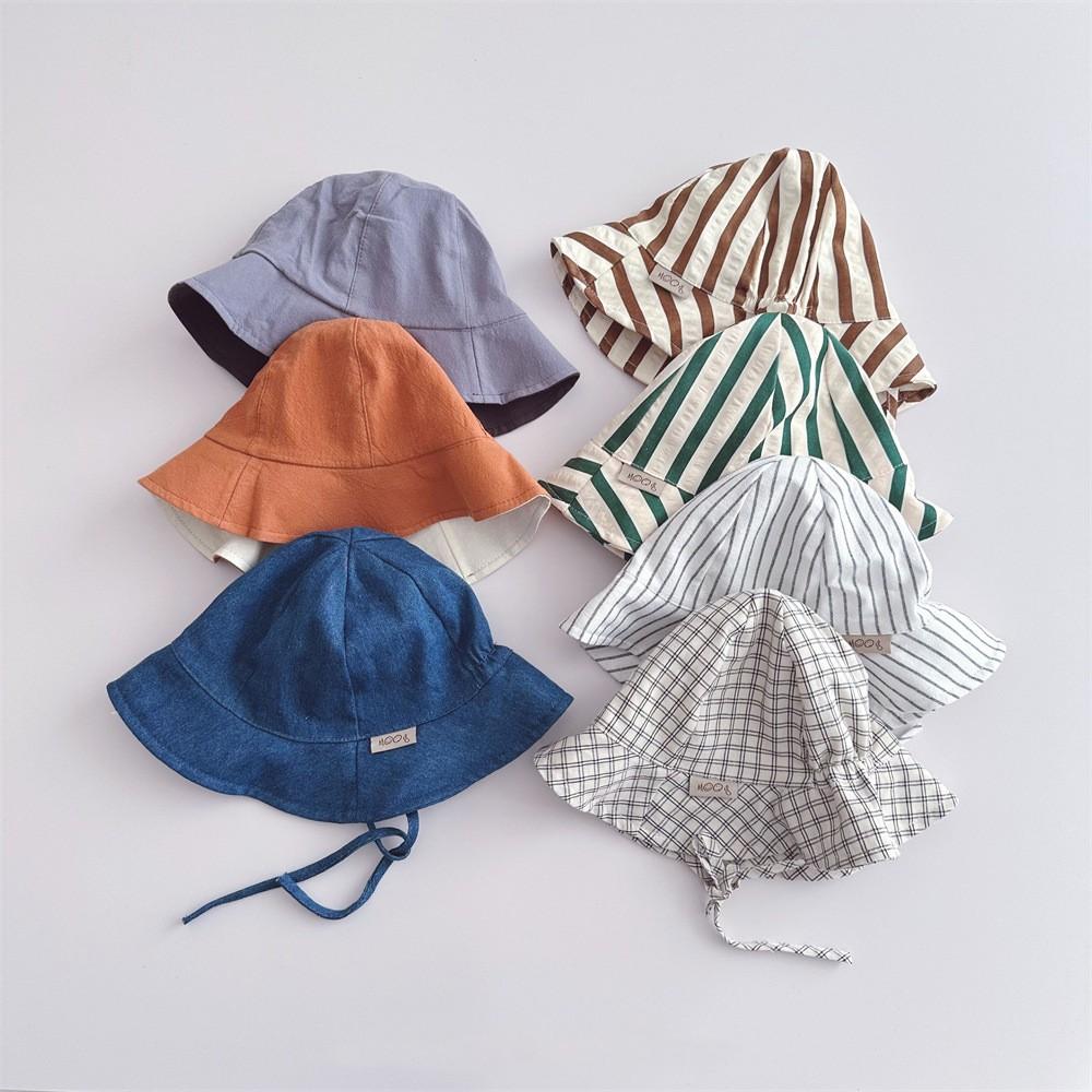 Sommer Kinder Gestreifte Schnürung Fischerhut Mädchen Baby Uni Lässig Sonnenschutzmütze Säugling Baumwollmützen Kind Winddichte Beanie Hüte