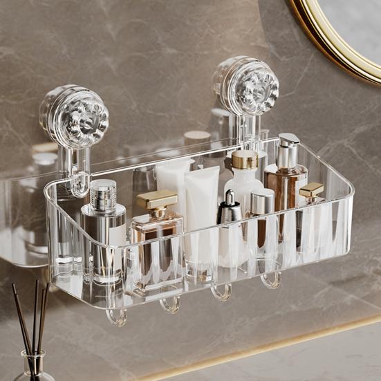 No-Drilling Corner Shower Caddy Suction Cup Holder with Hook Strong Load-bearing Easy to Install Removable Basket Storage Shelf