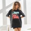 Black Short Sleeve Trendy Retro T-Shirt - 100% Cotton, Washed, Loose Fit, Versatile Print, Hong Kong Style