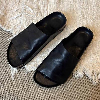 Sheepskin Version~ 2025 New Summer Leather Outer Wear Thick-soled Non-slip Sandals Lazy Shoes Half-toboken Slippers Women