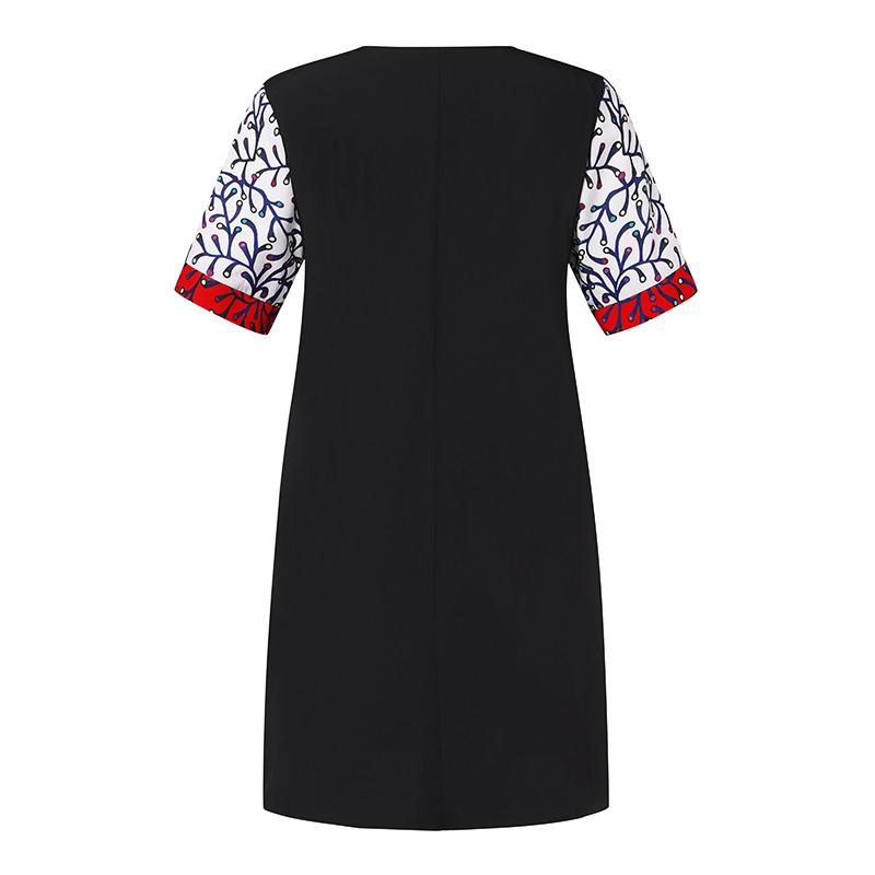 Damen Sommerkleid in Übergröße mit Rundhalsausschnitt und kurzen Ärmeln und Blumendruck