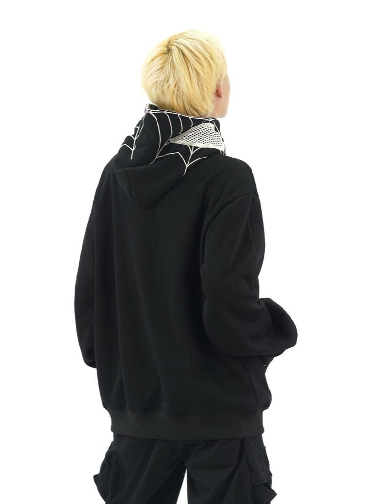 Women Men American Retro Spider Hooded Sweater Zipper Cardigan Loose Jacket