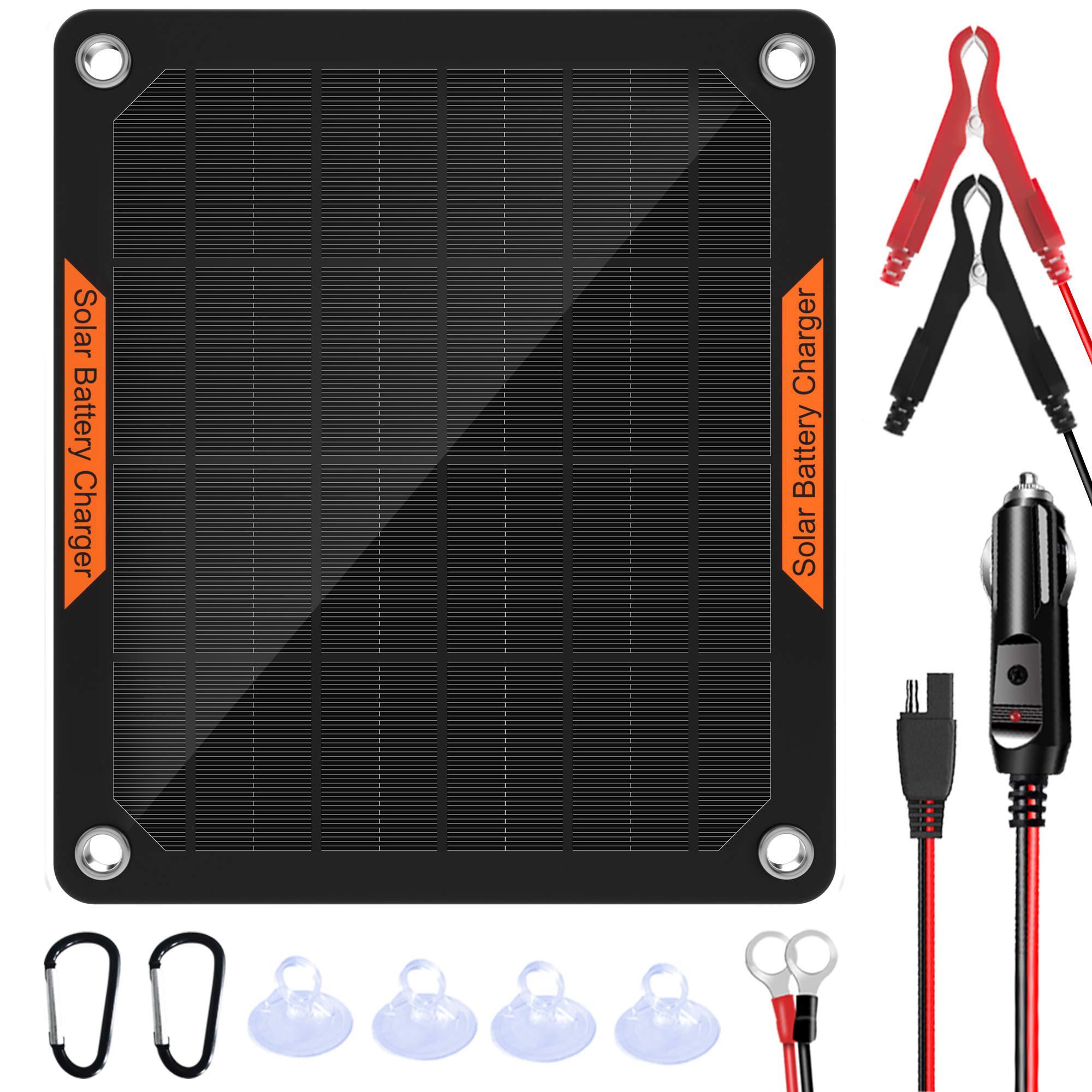 OYMSAE 5W 12V Solar Car Battery Charger Portable Waterproof Solar Power Battery Charger maintainer With Cigarette Lighter 5W