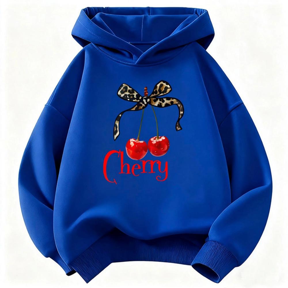 Felpa con Cappuccio Bambina Stampa Ciliegie e Fiocco Leopardo Moda Y2k Ragazze Primavera Casual