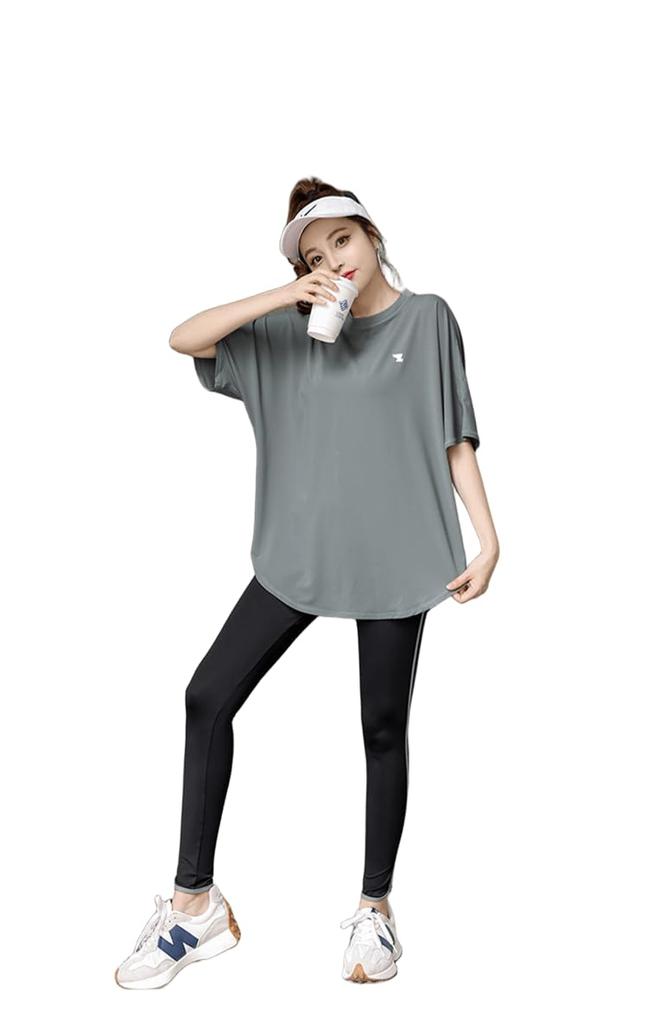 Finalis Yoga Hot Long Loose Stays and Comfortable Olive Women's Top, Pilates, Sports, Fitness, Yoga, Gym, Quick-Drying, Flattering, Length, 5/8