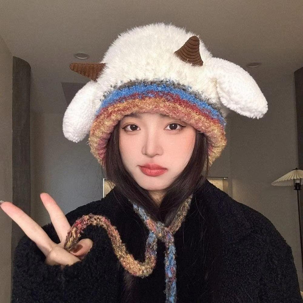 Korean Style Ear Protection Hat Soft Women Fluffy Hat Plush Pullover Hats Autumn and Winter