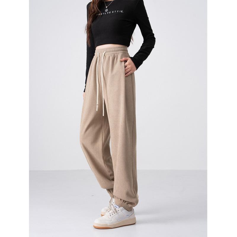 Winter new corduroy loose high waist drawstring leggings casual sports pants straight fleece sweatpants