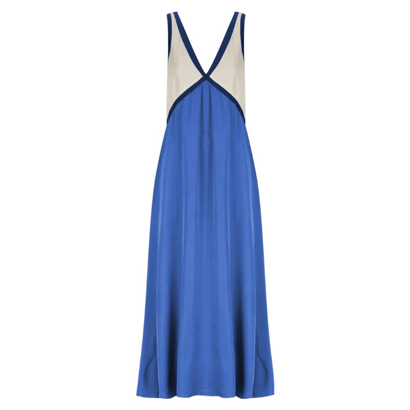 Women's Summer Color Block V Neck Sleeveless Tank Maxi Dress Loose Casual Vacation Beach Long Dress for Women