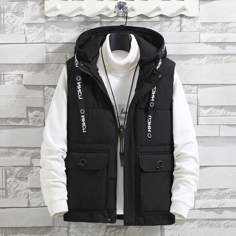 

Winter tooling cotton vest men s youth sleeveless cotton-padded jacket thickened thermal vest cotton vest men s jacket student M (85-50 kg) чорний