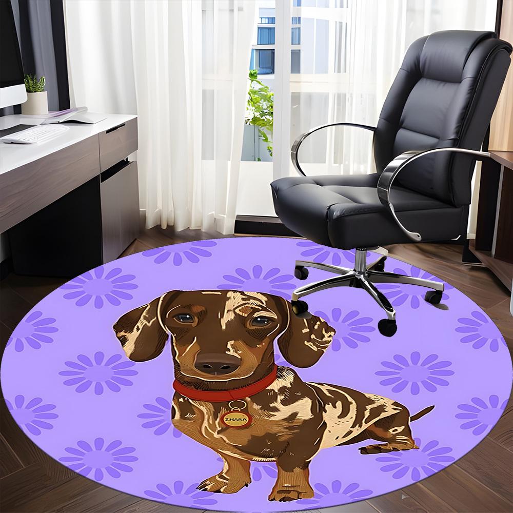 1pc Dachshund Office Round Rug, Non-slip, Soft and Durable Office Rug for Interior Decoration, Perfect for Office, Beautiful Decoration Yy260324094