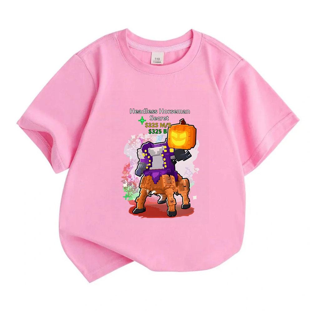 Kids Boys Girls 100% Cotton Crew Neck Short Sleeve T-Shirt, Funny Pixel Headless Horseman Pumpkin Print Casual Halloween Tees for Children Daily Wear