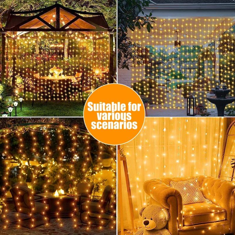 Outdoor Solar Curtain Light 8 Lighting Modes Fairy String Lights Waterproof Garden Party Wedding Christmas Decorative Lamps