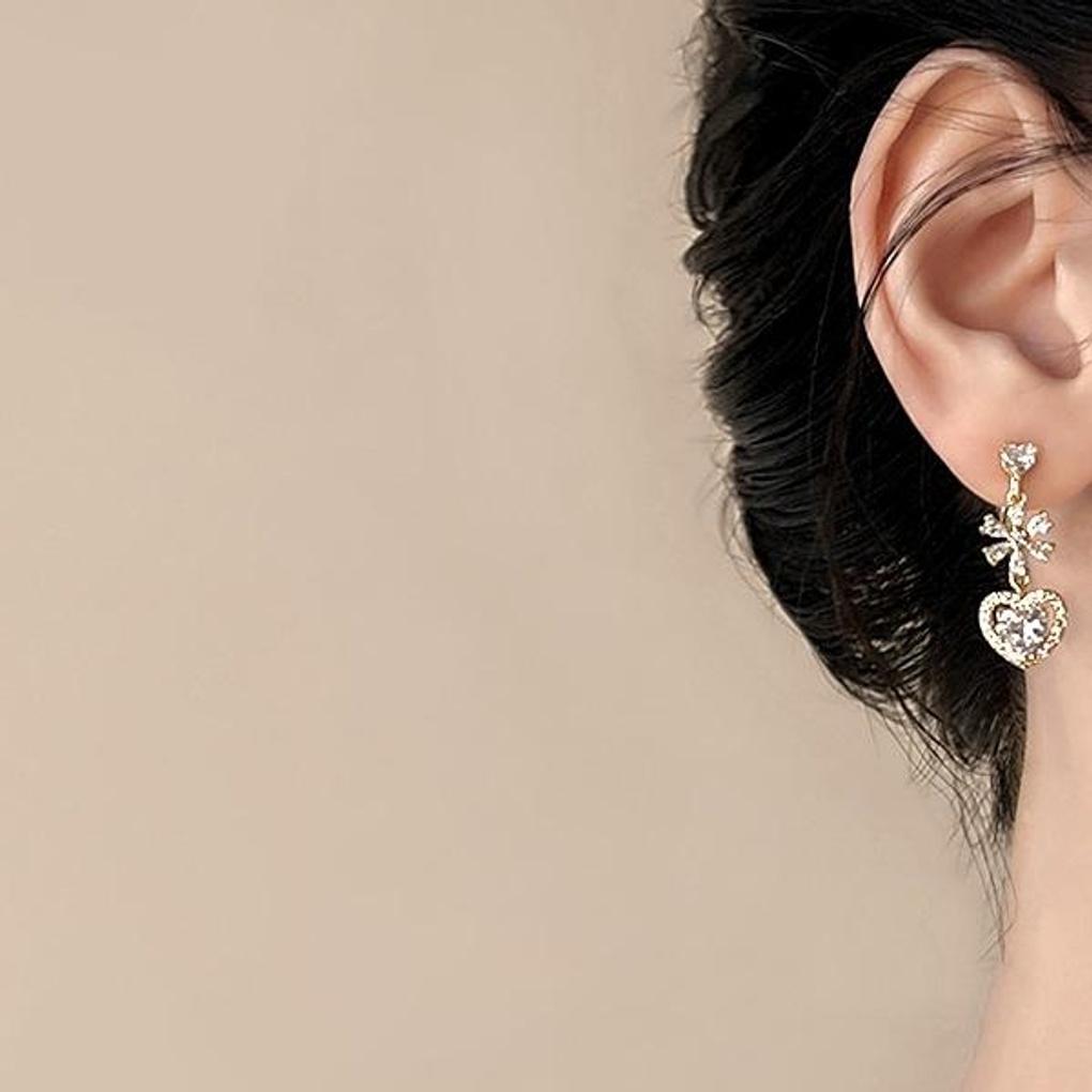 Damen Tägliche Punkt Herz Fokus Lange Ohrringe