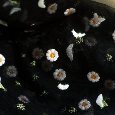 

160x90CM Daisy Mesh Embroidery Fabric Embroidered Lace Fabric DIY Curtain Dress Children s Clothing Kids Clothes Fabric TJ9419 160x90CM-pre cut