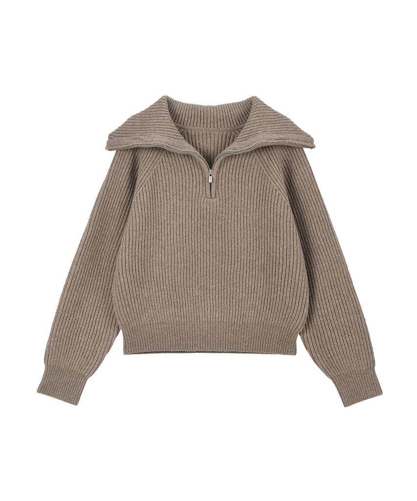 RENEJ Wool Wide Ribbed Half Zip-Up