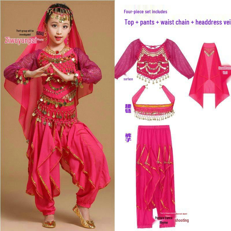 Costume da Danza Indiana per Bambini: Costume per Esibizione di Danza del Ventre e Minoranze dello Xinjiang per Bambina