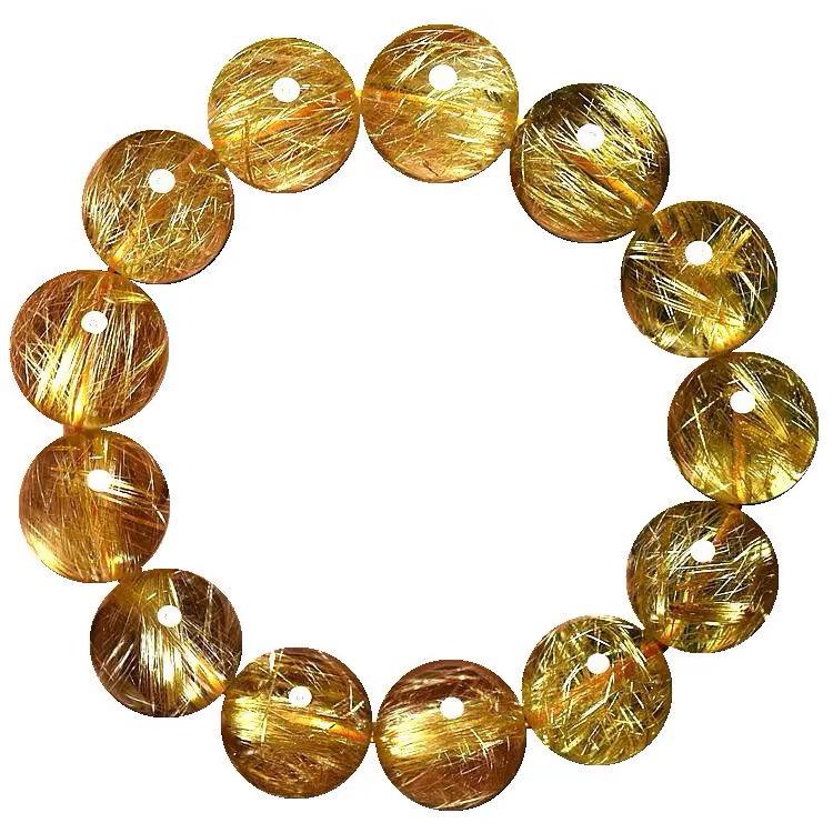 Golden Rutilated Quartz Bracelet with Titanium Crystal & Agate Heart Sutra – Unisex Pineapple Many Hearts Design Gift Beads ~6mm
