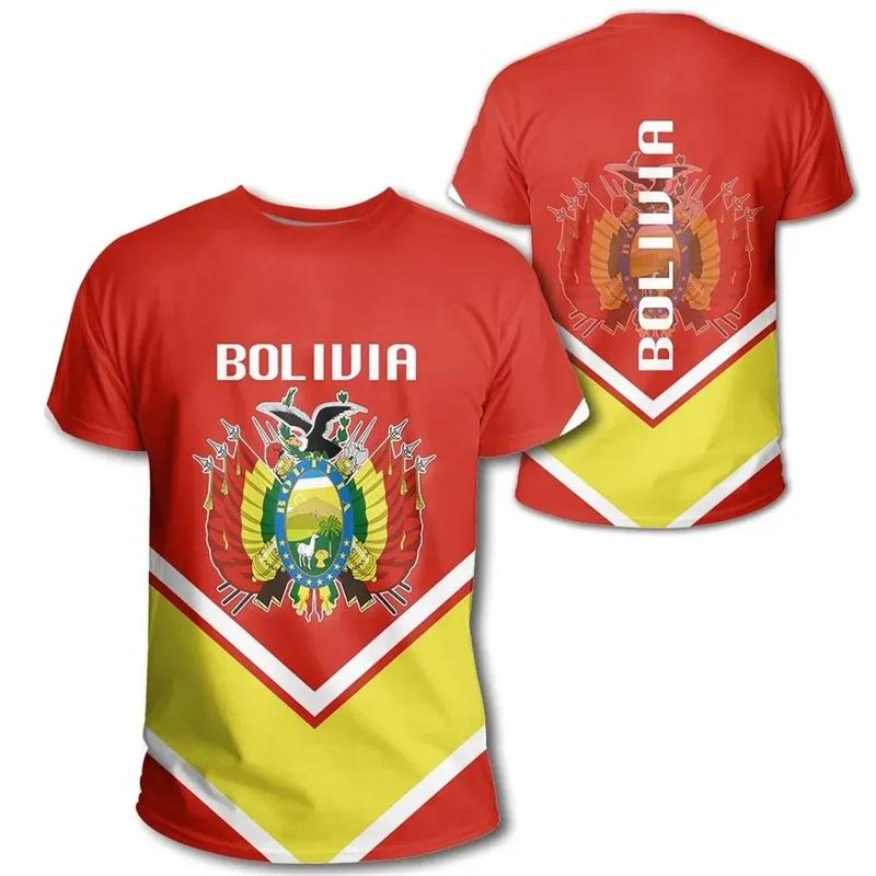 Bolivia Flag 3D Printing Sports T-shirt Bolivian Summer Outdoor Outdoor Casual Bolivia National Emblem Graphic Tee Shirts 2024