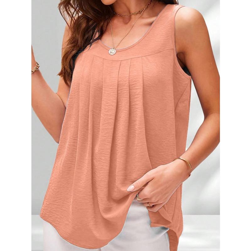 Übergröße 1XL-5XL Damenmode Rundhals Faltenweste Einfache Elegante Lockere Weste Einfarbige Vielseitige Weste