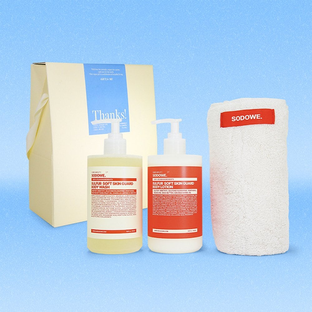 

Sodowe Sulfur Body Wash 500ML + Body Lotion 500ML + Organic Towel Gift Set