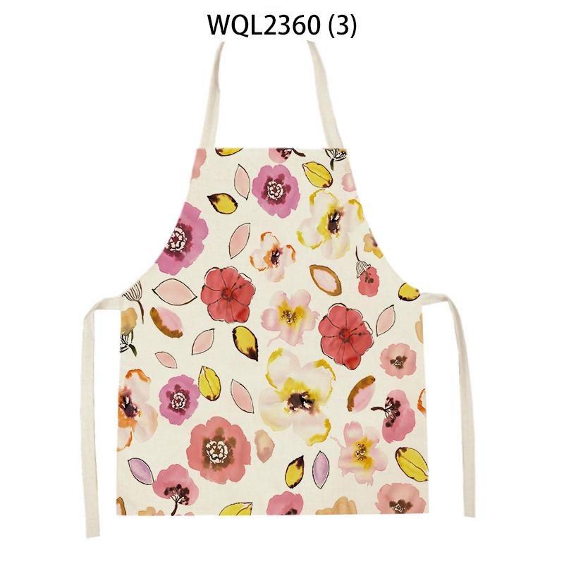 Flowers Pattern Kitchen Sleeveless Aprons Linen Bib Household Men Women Antifouling Clean Cooking Baking Waist Bib