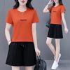 Women's Crew Neck Short Sleeve Letter Print Loose Fit Cotton Tracksuit Short Sleeve Top Elastic Waist Short Pants
