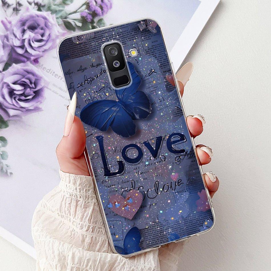 For Samsung Galaxy A6 Plus 2018 Phone Case On Samsung A6+ (2018) A6 A600F A605G Elegant Floral Cat Soft Silicone Clear TPU Cases