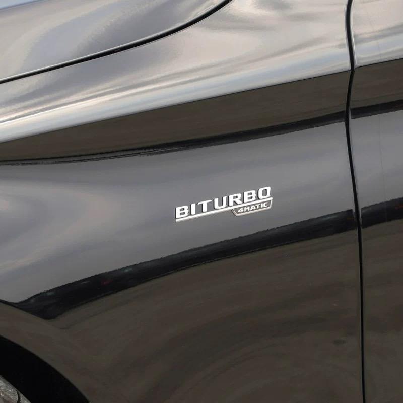 2pcs Car Letters Fender Trim Badge BITURBO 4MATIC Plus Emblem Sticker For C43 E43 GLE43 GLC43 W205 W213 Accessories