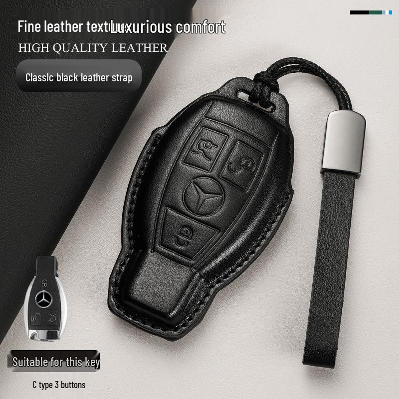 Genuine Leather Key Cover for Mercedes C260L, GLA, GLC300L, GLE, E300L, A200L, and GLB