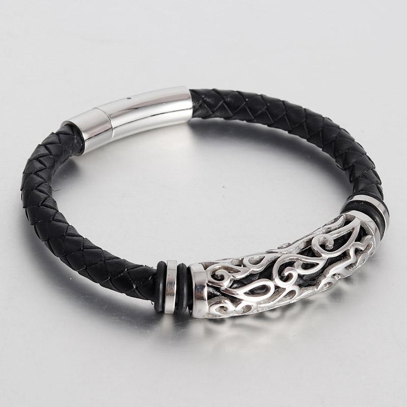 Trendy Men Jewelry Genuine Leather Bracelets Men Stainless Steel Grain Clasp Charm Rope Bracelets&Bangles Male Jewerly