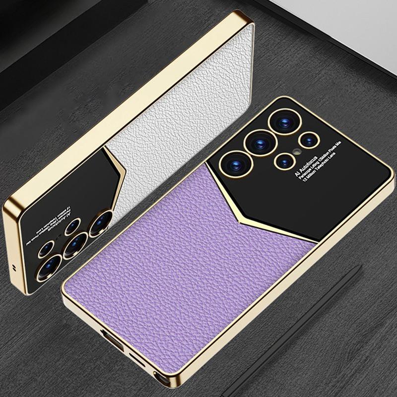 GKK Is Suitable for Samsung S25Ultra Carbon Fiber Mobile Phone Case Jazz Electroplated Plain Leather S25plus Anti Fall Protection Case