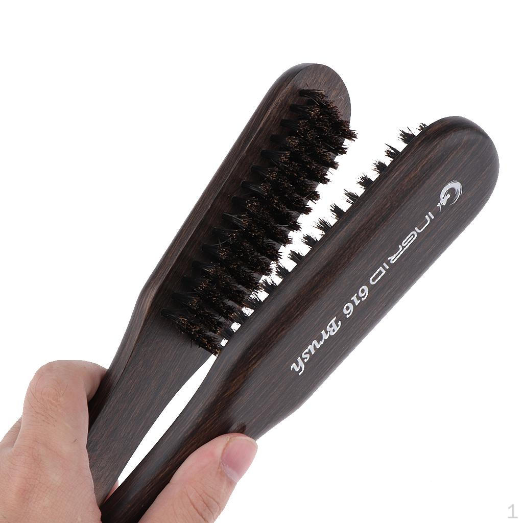 Double Sided Hair Straightener Brush With Wood Handle, Professional Hairdressing Detangling