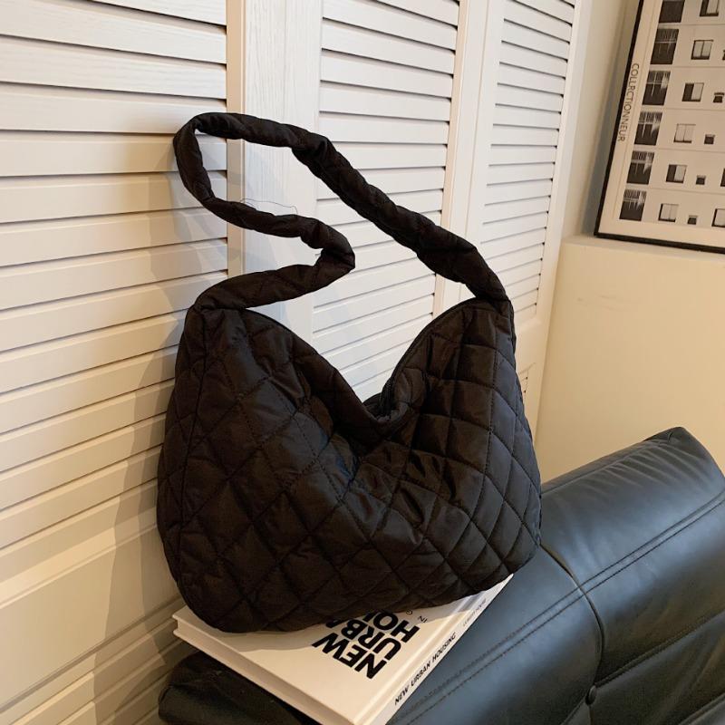 New trendy cotton clothes large capacity rhombus embroidery thread underarm tote bag women's bag autumn shoulder oblique span bag