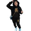 Womens Comfortable Hooded Sweatshirt Jogger Pants Set With Bear Print Color-Block Design Streetwear