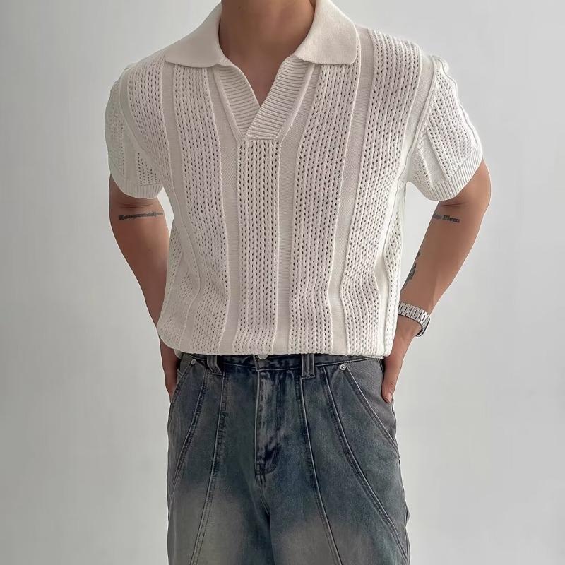 Fashionable Men's Versatile Summer Hollow Trend Brand Loose Solid Color Half-sleeved High-quality Knitted New T-shirt