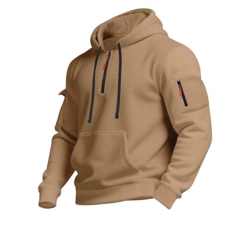 Men S Casual Fleece Lined Hooded Pullover Sweatshirt Multiple Zipper Pockets Plus Size