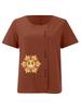 Women's Fashion Sunflower Print Casual Cotton Linen Short Sleeve Round Neck T-shirt Shirt Leisure Loose Summer Blouse Tops