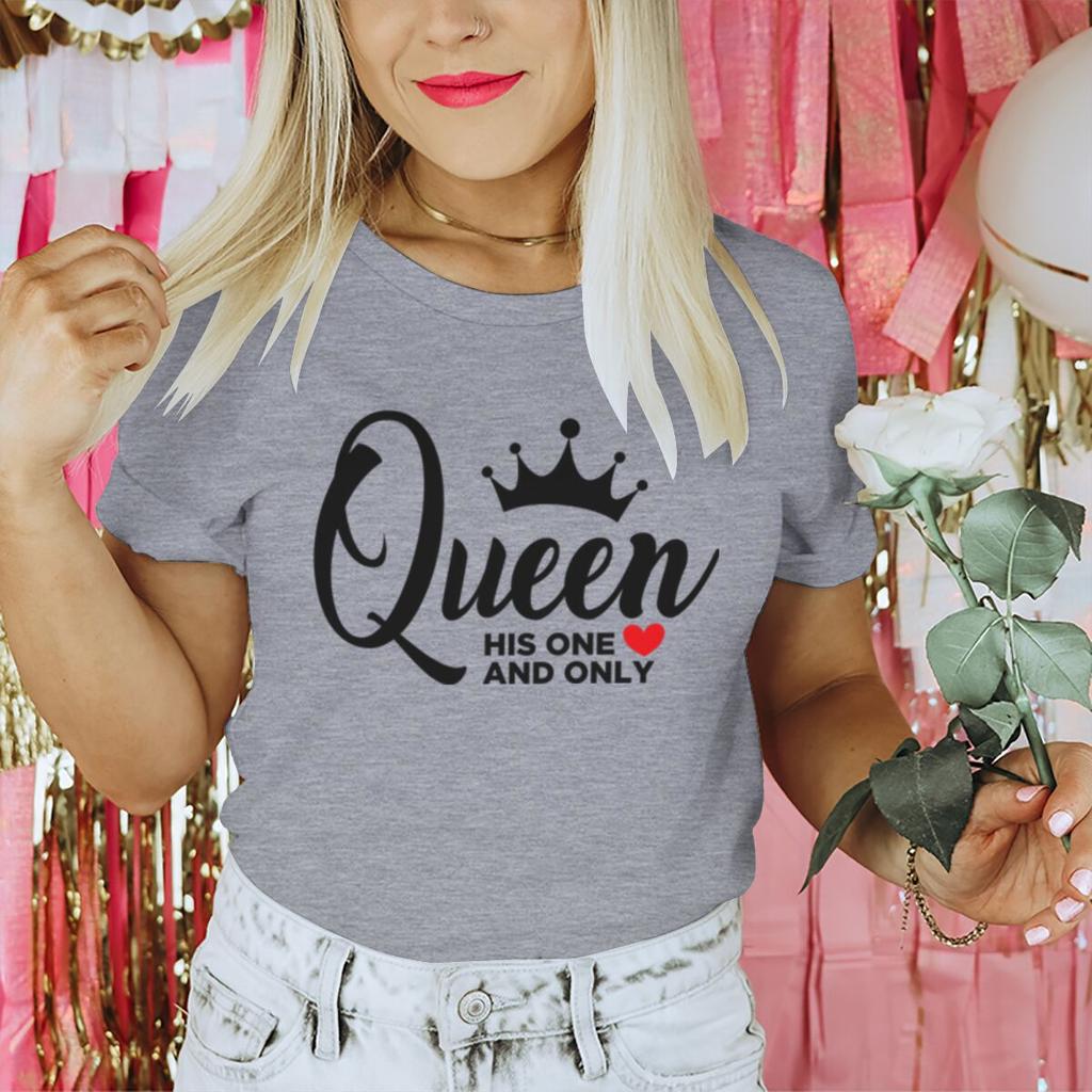 King Queen Hisher One And Only Print T Shirt Valentines Day Gifts Shirts Unisex Unisex King Queen Crown Couple Matching Tshirts