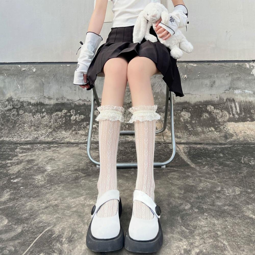 Lolita Japanese Lace Love Summer Thin Tube Socks Jk Soft Sister White Sweet Breathable Calf Socks