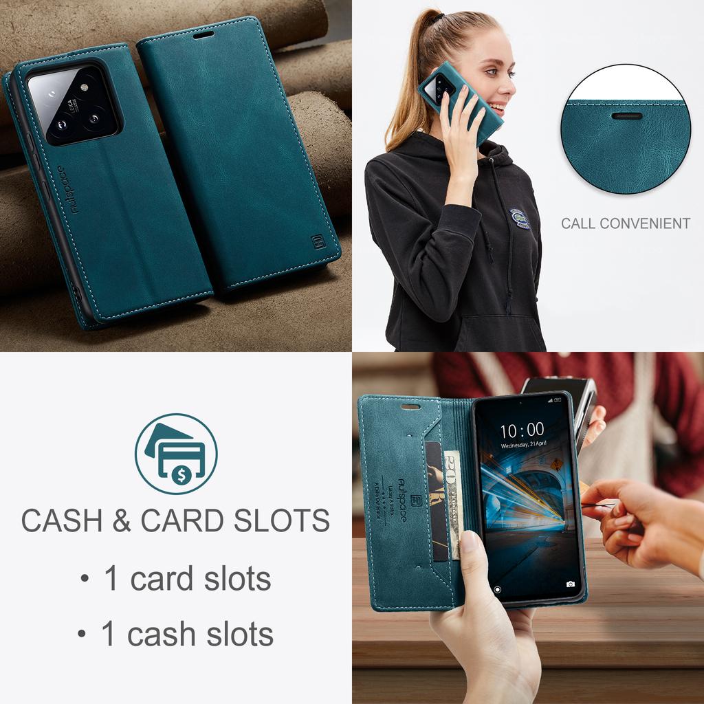 For Xiaomi 14 Wallet Case AUTSPACE A01 Leather Stand Cover with RFID Blocking Card Holder