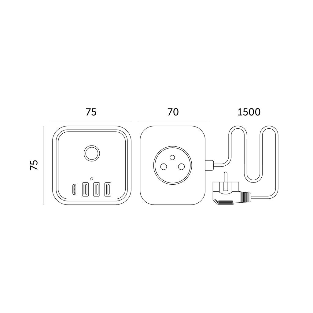 Extension cord 3 sockets + 3xUSB + 1xUSB-C with grounding 1.5 m black