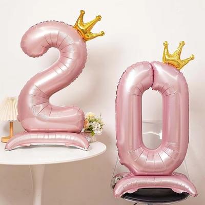 42 Inch Digital Balloon Princess Birthday Aluminum Foil Jumbo Number Balloon Wedding Girls Birthday Favor Pink Crown Balloons