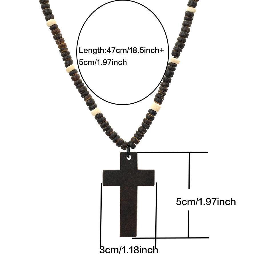 Noter Vintage Holz Kreuz Anhänger Halskette Für Männer Handgefertigt Braunes Holz Perlenkette Katholisch Christlich Religiöser Schmuck Geschenk